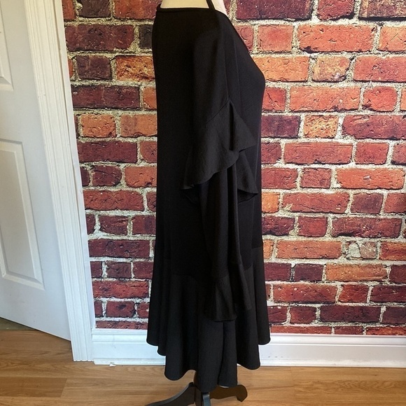Zara Knit Black Flowy Ruffle Bell Sleeve Midi Drop Waist Oversized Dress Size S - Picture 14 of 16